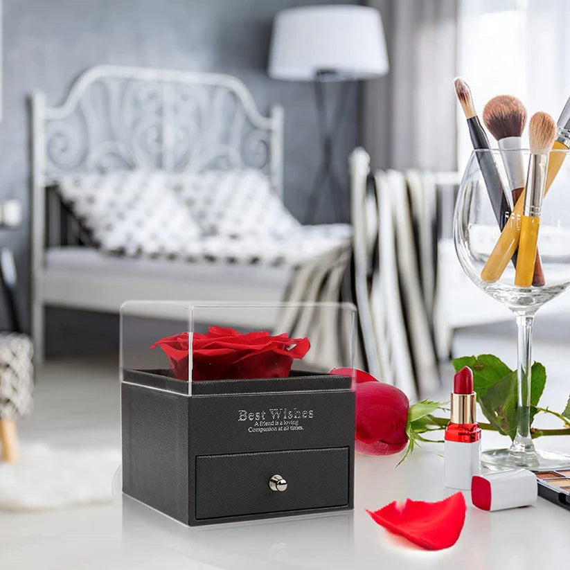 Real Preserved Rose Box + Engraved Necklace