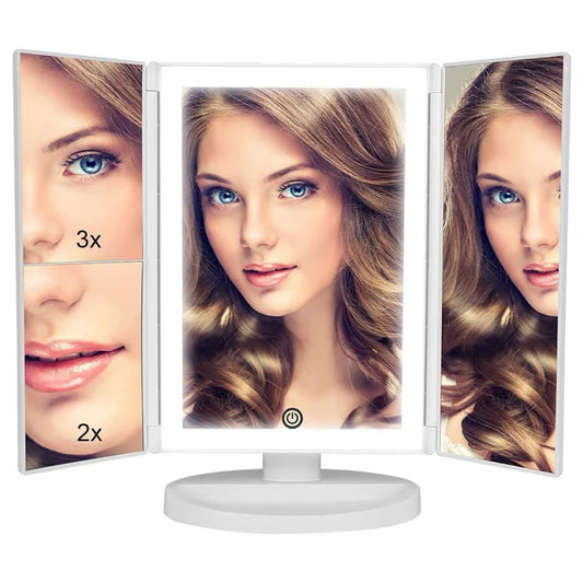 Tri-fold LED Makeup Mirror
