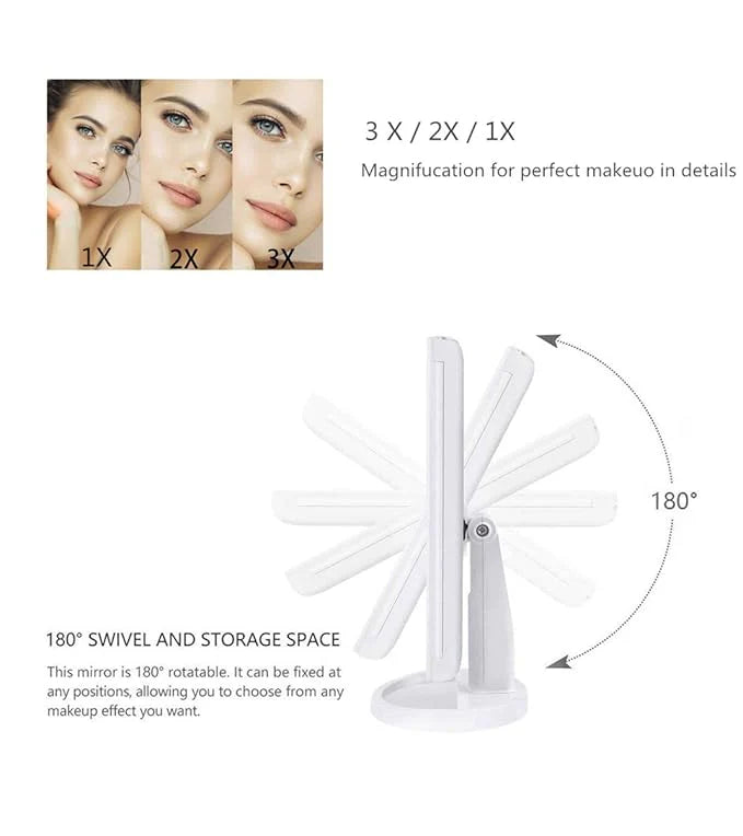Tri-fold LED Makeup Mirror