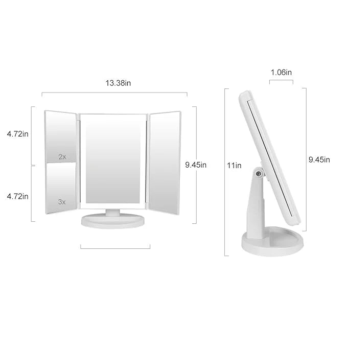 Tri-fold LED Makeup Mirror