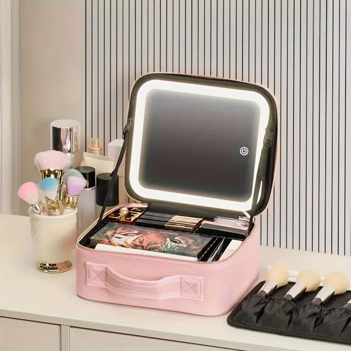 Makeup Bag With LED Mirror & Free 10x Magnifying Lens
