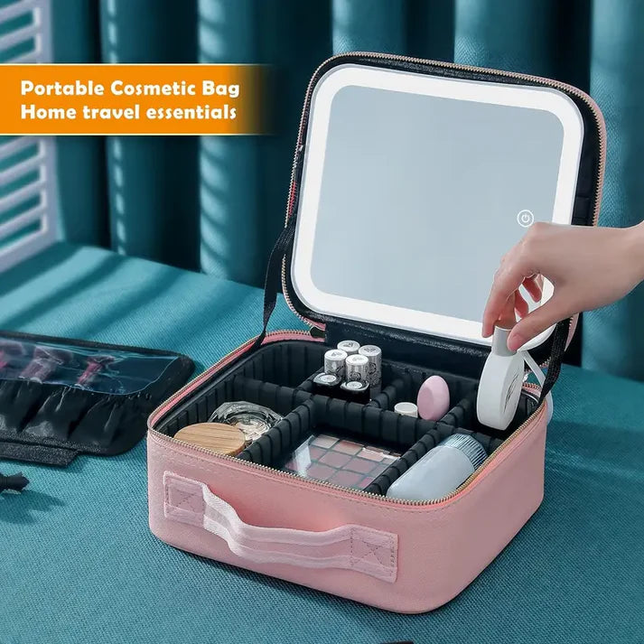 Makeup Bag With LED Mirror & Free 10x Magnifying Lens