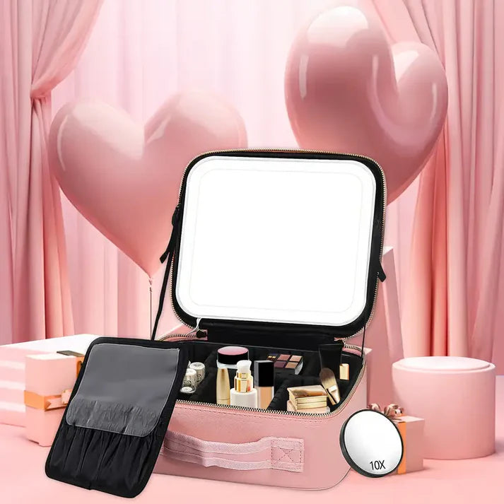 Makeup Bag With LED Mirror & Free 10x Magnifying Lens