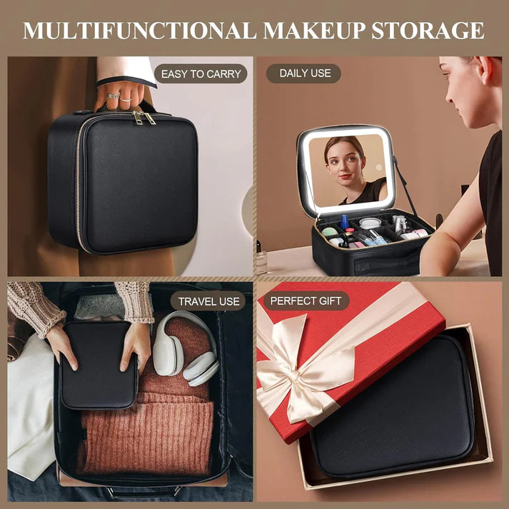 Makeup Bag With LED Mirror & Free 10x Magnifying Lens
