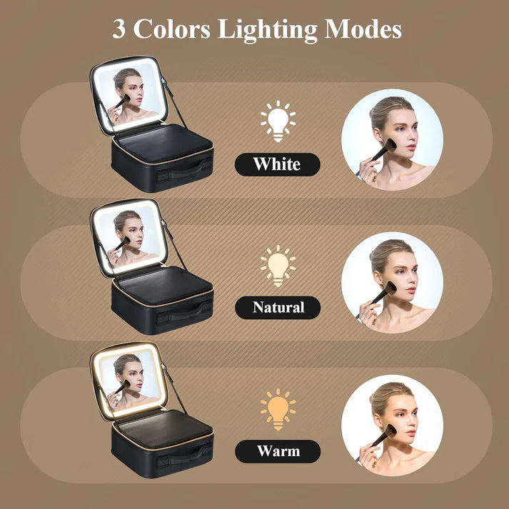Makeup Bag With LED Mirror & Free 10x Magnifying Lens